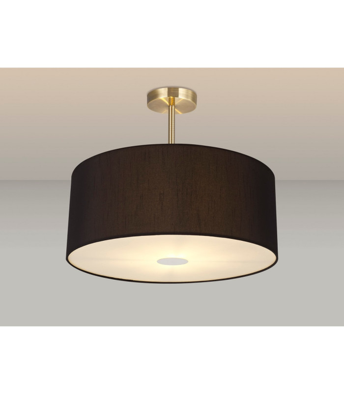 Baymont Antique Brass 3 Light E27 Semi Flush With 50cm x 20cm Faux Silk Shade Black/White Laminate-2