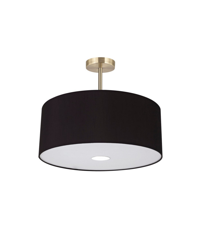 Baymont Antique Brass 3 Light E27 Semi Flush With 50cm x 20cm Faux Silk Shade Black/White Laminate-4