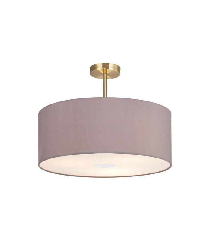 Baymont Antique Brass 3 Light E27 Semi Flush With 50cm x 20cm Faux Silk Shade Grey/White Laminate-1