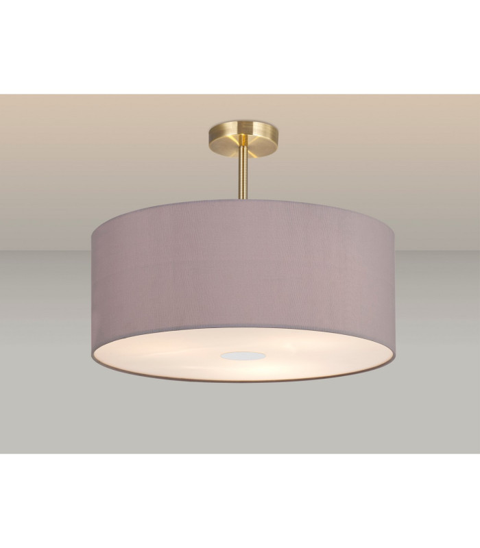Baymont Antique Brass 3 Light E27 Semi Flush With 50cm x 20cm Faux Silk Shade Grey/White Laminate-2