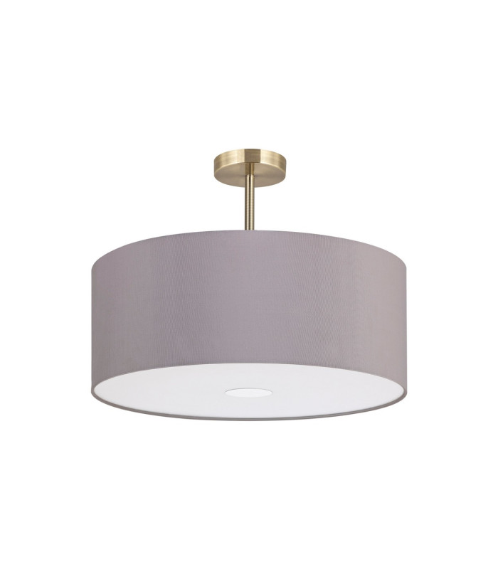 Baymont Antique Brass 3 Light E27 Semi Flush With 50cm x 20cm Faux Silk Shade Grey/White Laminate-4