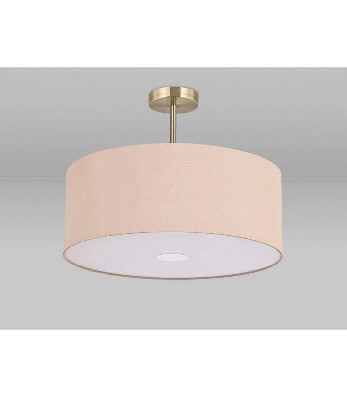 Baymont Antique Brass 3 Light E27 Semi Flush With 50cm x 20cm Dual Faux Silk Shade Antique Gold/Ruby-13