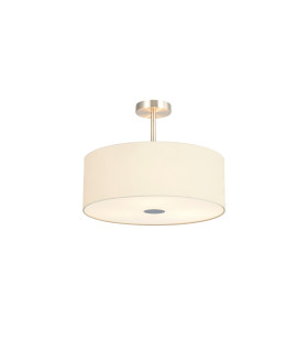 Baymont Satin Nickel 3 Light E27 Semi Flush With 50cm x 20cm Faux Silk Shade Ivory Pearl/White Laminate-1