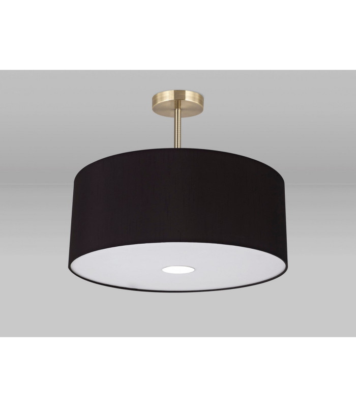 Baymont Antique Brass 3 Light E27 Semi Flush With 50cm x 20cm Faux Silk Shade Black/White Laminate-13
