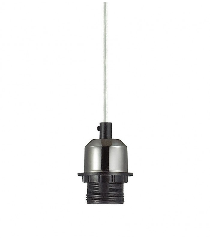 1.5m Suspension Kit 1 Light Black Chrome, Clear Cable, E27 Max 60W, c, w Ceiling Bracket - 5