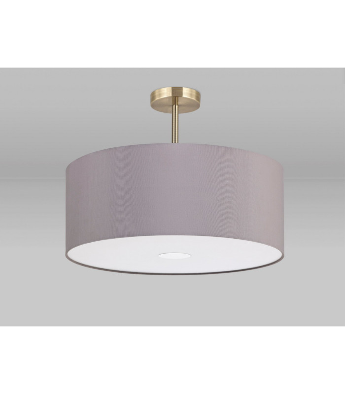 Baymont Antique Brass 3 Light E27 Semi Flush With 50cm x 20cm Faux Silk Shade Grey/White Laminate-13