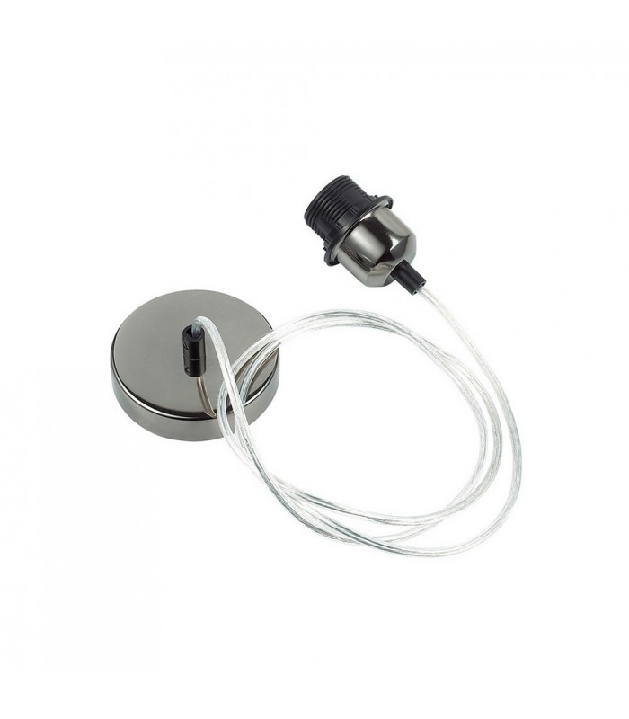 1.5m Suspension Kit 1 Light Black Chrome, Clear Cable, E27 Max 60W, c, w Ceiling Bracket - 6