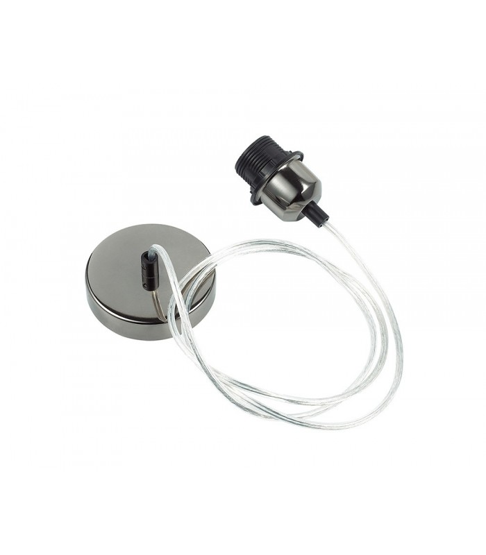 1.5m Suspension Kit 1 Light Black Chrome, Clear Cable, E27 Max 60W, c, w Ceiling Bracket - 7