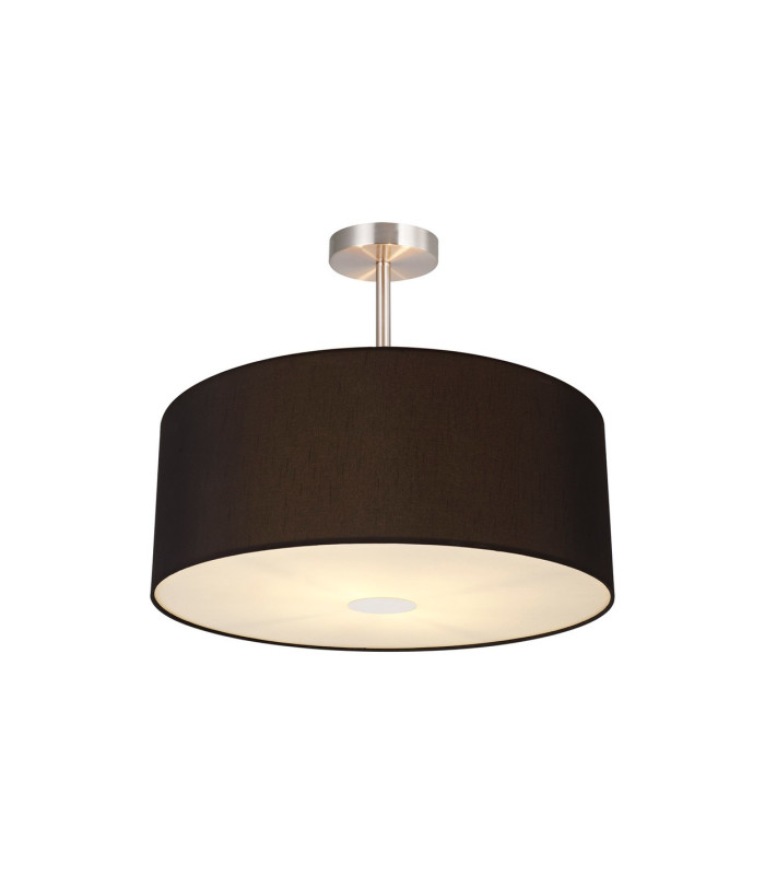 Baymont Satin Nickel 3 Light E27 Semi Flush With 50cm x 20cm Dual Faux Silk Shade Black/Green Olive-1