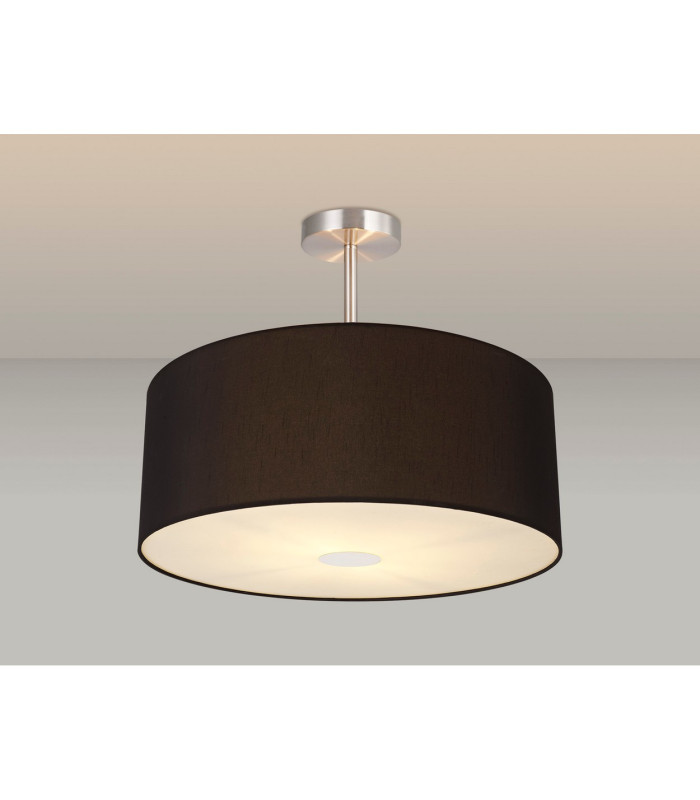 Baymont Satin Nickel 3 Light E27 Semi Flush With 50cm x 20cm Dual Faux Silk Shade Black/Green Olive-2
