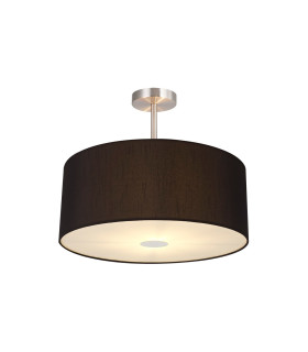 Baymont Satin Nickel 3 Light E27 Semi Flush With 50cm x 20cm Faux Silk Shade Black/White Laminate-1