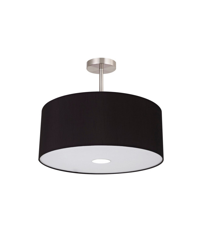Baymont Satin Nickel 3 Light E27 Semi Flush With 50cm x 20cm Faux Silk Shade Black/White Laminate-4