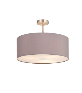 Baymont Satin Nickel 3 Light E27 Semi Flush With 50cm x 20cm Faux Silk Shade Grey/White Laminate-1
