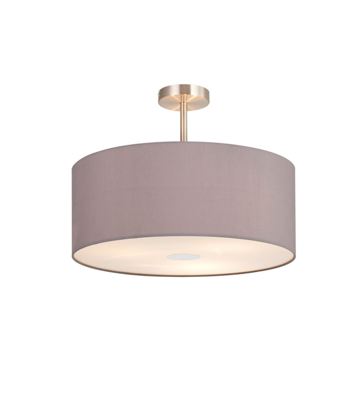 Baymont Satin Nickel 3 Light E27 Semi Flush With 50cm x 20cm Faux Silk Shade Grey/White Laminate-1