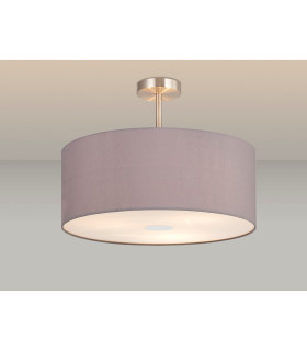 Baymont Satin Nickel 3 Light E27 Semi Flush With 50cm x 20cm Faux Silk Shade Grey/White Laminate-2