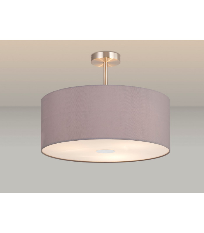 Baymont Satin Nickel 3 Light E27 Semi Flush With 50cm x 20cm Faux Silk Shade Grey/White Laminate-2