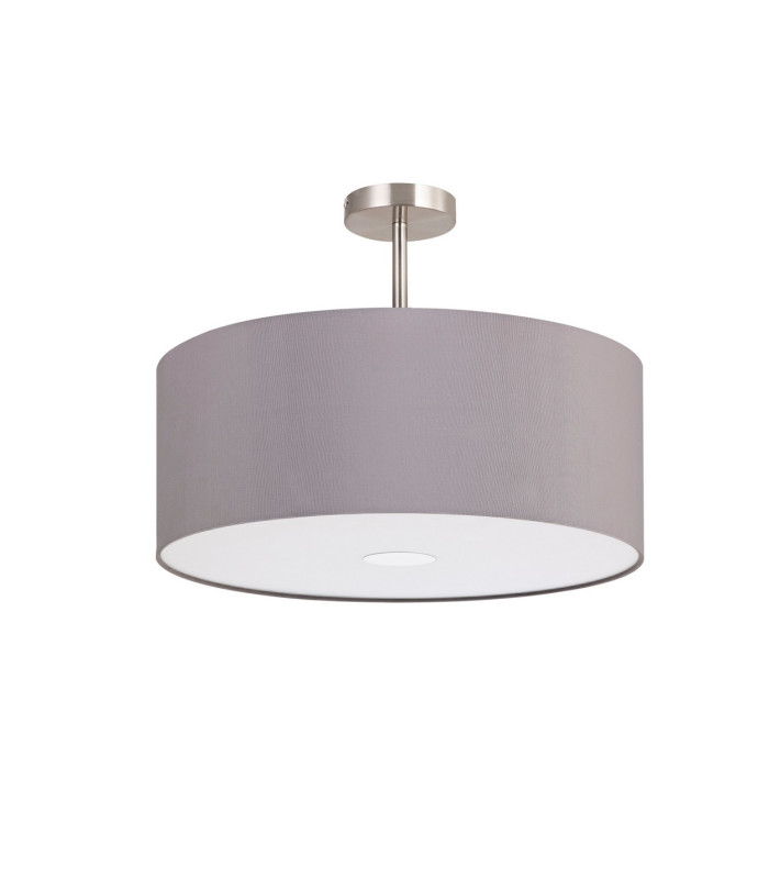 Baymont Satin Nickel 3 Light E27 Semi Flush With 50cm x 20cm Faux Silk Shade Grey/White Laminate-4