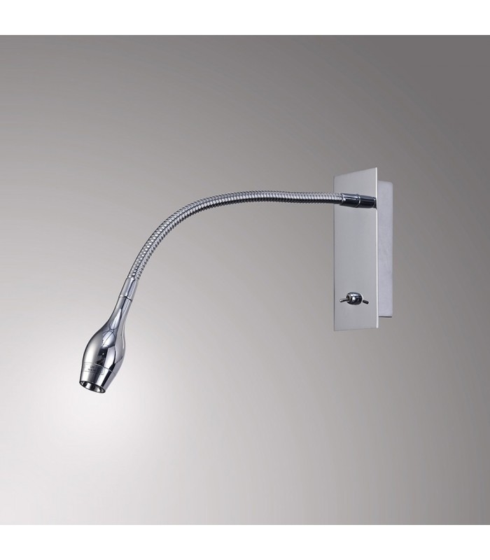 LED Oval Head Wall Reading Lamp with Flexible Arm, Switch On Base, Polished Chrome - 2