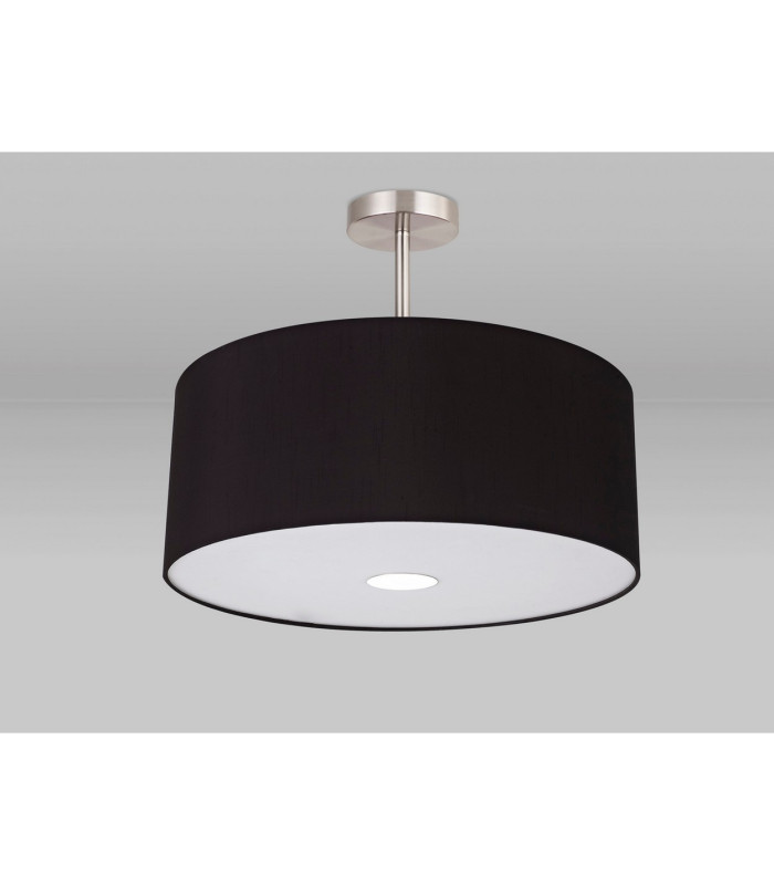 Baymont Satin Nickel 3 Light E27 Semi Flush With 50cm x 20cm Faux Silk Shade Black/White Laminate-13