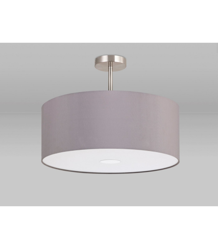 Baymont Satin Nickel 3 Light E27 Semi Flush With 50cm x 20cm Faux Silk Shade Grey/White Laminate-13
