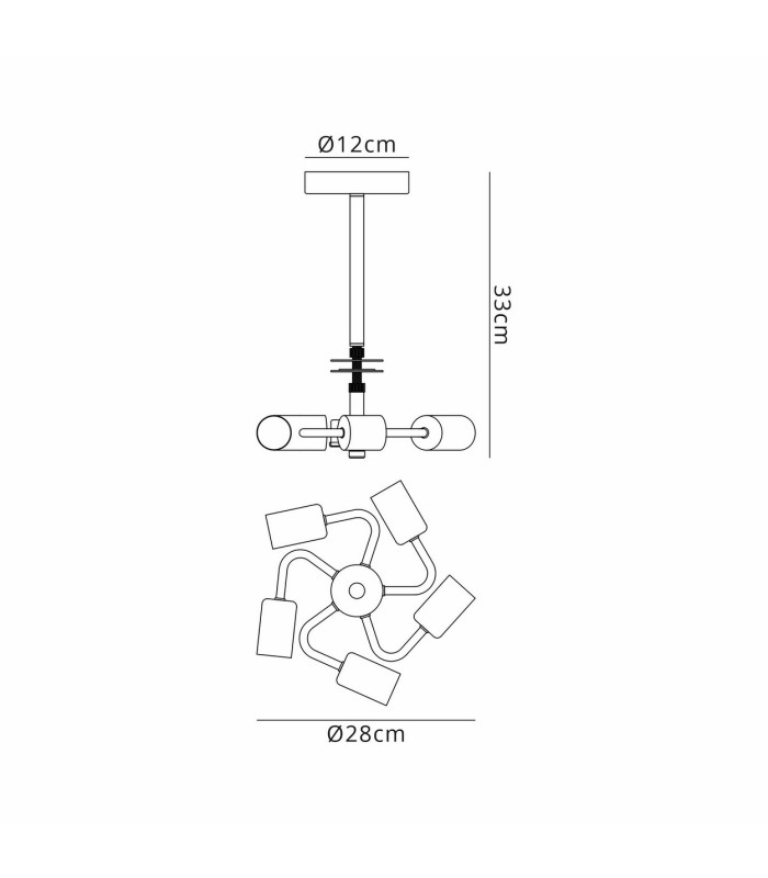 Baymont 28cm Satin Black 5 Light E27 Universal Semi Flush Fixture Suitable For A Vast Selection Of Shades-3