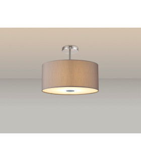 Baymont Polished Chrome 5 Light E27 Drop Flush With 40cm x 18cm Faux Silk Shade Grey/White Laminate-2