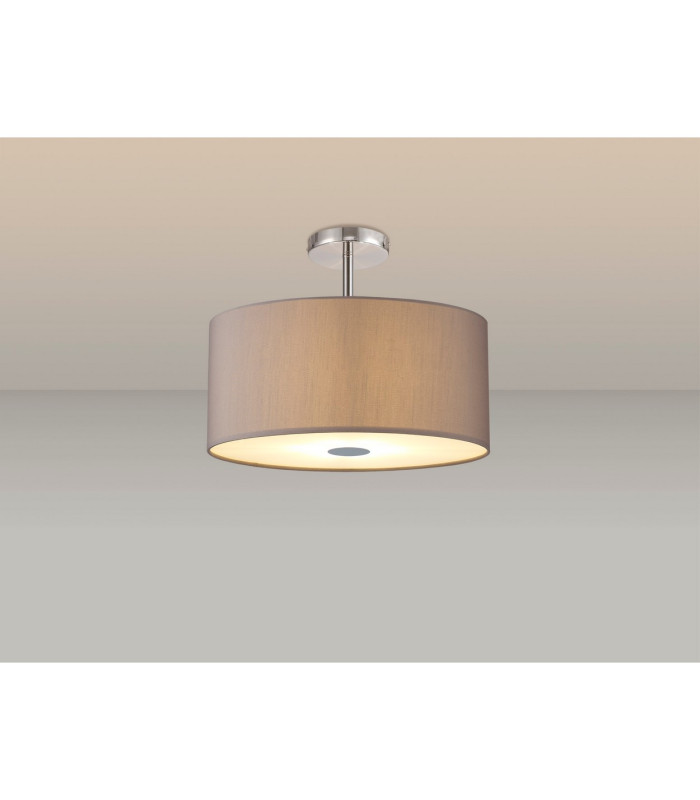 Baymont Polished Chrome 5 Light E27 Drop Flush With 40cm x 18cm Faux Silk Shade Grey/White Laminate-2
