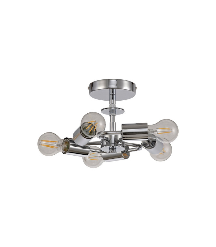 Baymont Polished Chrome 5 Light E27 Drop Flush With 40cm x 18cm Faux Silk Shade Black/White Laminate-5