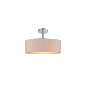Baymont Polished Chrome 5 Light E27 Drop Flush With 45cm x 15cm Dual Faux Silk Shade Nude Beige/Moonlight-1