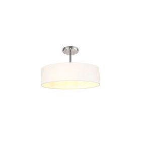 Baymont Polished Chrome 5 Light E27 Drop Flush With 45cm x 15cm Faux Silk Shade White-1