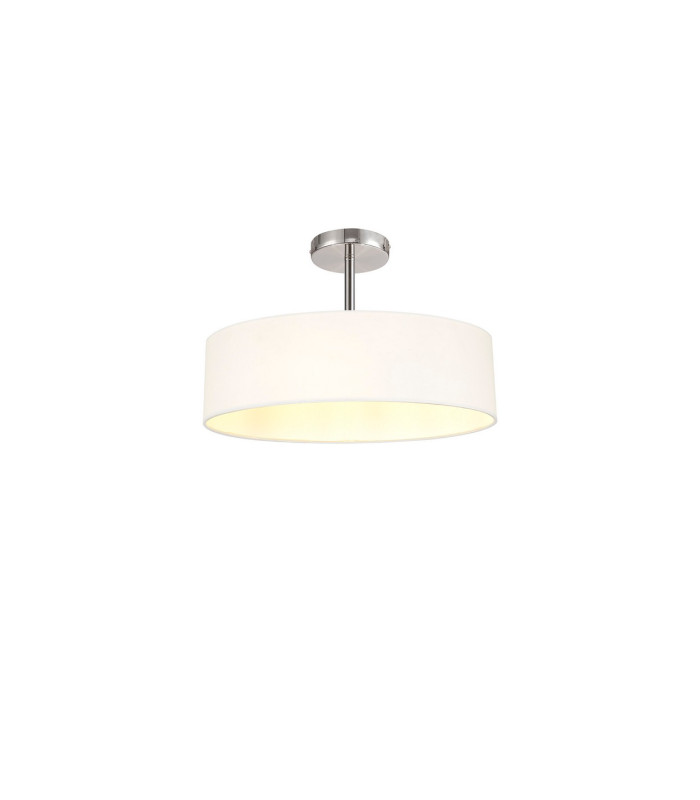 Baymont Polished Chrome 5 Light E27 Drop Flush With 45cm x 15cm Faux Silk Shade White-1