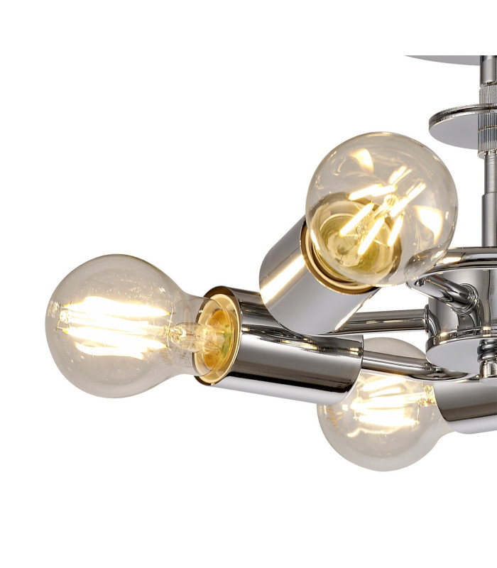 Baymont Polished Chrome 5 Light E27 Drop Flush With 45cm x 15cm Faux Silk Shade White-7