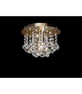 Flush Ceiling 1 Light E14, 250mm Round, Antique Brass, Sphere Crystal - 2