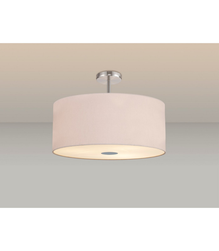 Baymont Polished Chrome 5 Light E27 Drop Flush With 60cm x 22cm Dual Faux Silk Shade Nude Beige/Moonlight-2