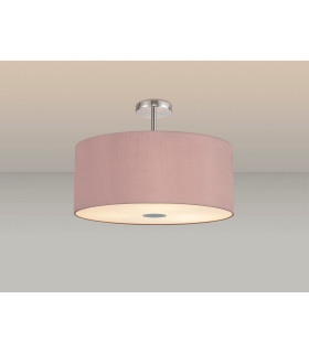 Baymont Polished Chrome 5 Light E27 Drop Flush With 60cm x 22cm Dual Faux Silk Shade Taupe/Halo Gold-2