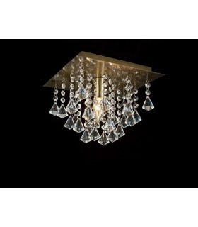 Flush Ceiling 1 Light E14, 250mm Square, Antique Brass, Prism Crystal - 2
