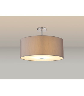 Baymont Polished Chrome 5 Light E27 Drop Flush With 60cm x 22cm Faux Silk Shade Grey/White Laminate-2