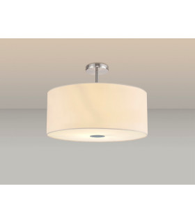 Baymont Polished Chrome 5 Light E27 Drop Flush With 60cm x 22cm Faux Silk Shade Ivory Pearl/White Laminate-2