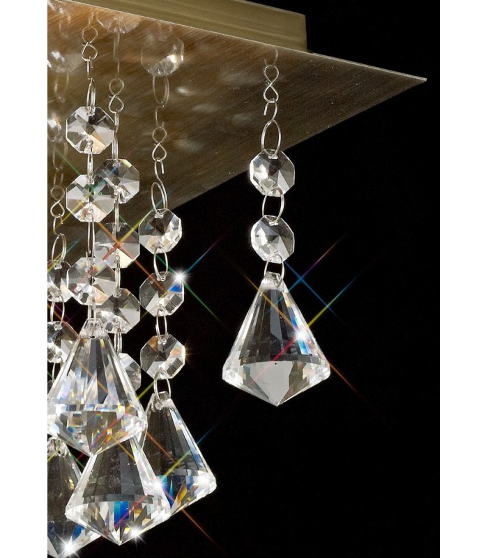 Flush Ceiling 1 Light E14, 250mm Square, Antique Brass, Prism Crystal - 8