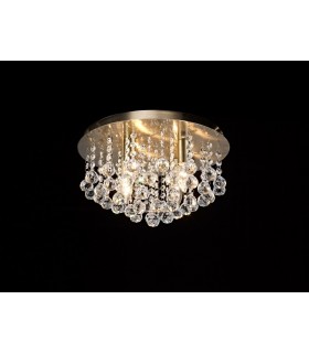 Flush Ceiling 4 Light E14, 380mm Round, Antique Brass, Sphere Crystal - 2
