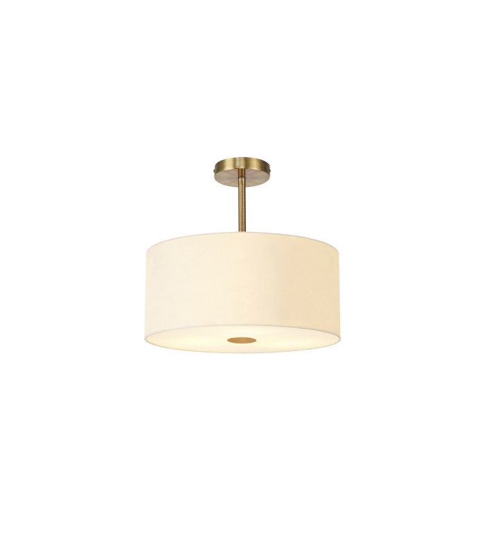 Baymont Antique Brass 5 Light E27 Semi Flush With 40cm x 18cm Faux Silk Shade Ivory Pearl/White Laminate-1