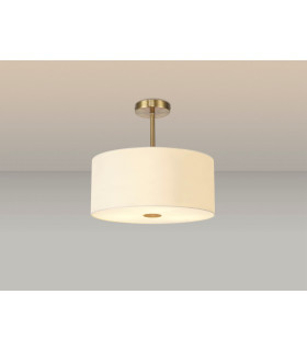Baymont Antique Brass 5 Light E27 Semi Flush With 40cm x 18cm Faux Silk Shade Ivory Pearl/White Laminate-2