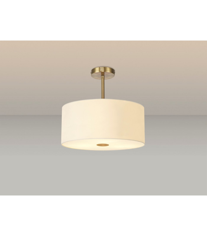 Baymont Antique Brass 5 Light E27 Semi Flush With 40cm x 18cm Faux Silk Shade Ivory Pearl/White Laminate-2