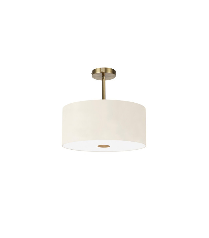 Baymont Antique Brass 5 Light E27 Semi Flush With 40cm x 18cm Faux Silk Shade Ivory Pearl/White Laminate-4