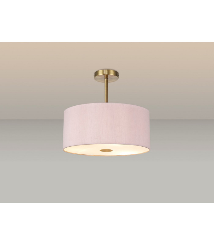 Baymont Antique Brass 5 Light E27 Semi Flush With 40cm x 18cm Dual Faux Silk Shade Taupe/Halo Gold-2