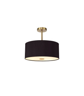 Baymont Antique Brass 5 Light E27 Semi Flush With 40cm x 18cm Dual Faux Silk Shade Black/Green Olive-1
