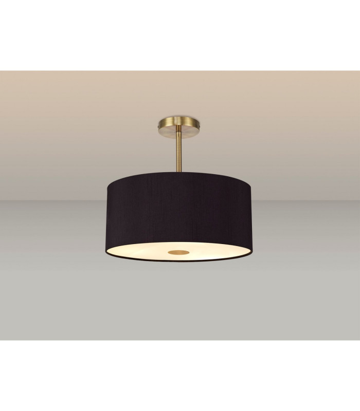 Baymont Antique Brass 5 Light E27 Semi Flush With 40cm x 18cm Dual Faux Silk Shade Black/Green Olive-2