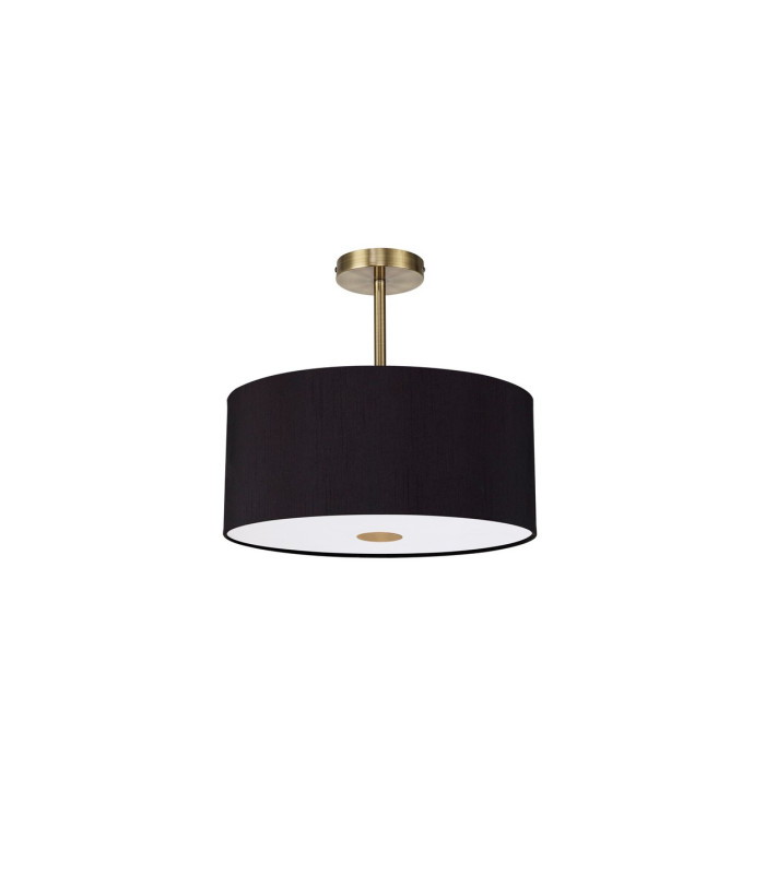 Baymont Antique Brass 5 Light E27 Semi Flush With 40cm x 18cm Dual Faux Silk Shade Black/Green Olive-4
