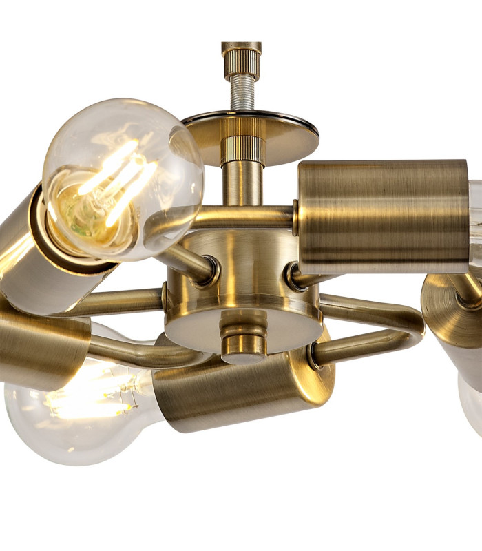 Baymont Antique Brass 5 Light E27 Semi Flush With 40cm x 18cm Dual Faux Silk Shade Taupe/Halo Gold-7