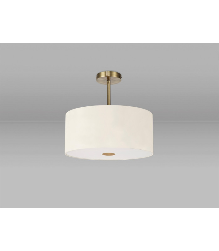 Baymont Antique Brass 5 Light E27 Semi Flush With 40cm x 18cm Faux Silk Shade Ivory Pearl/White Laminate-13